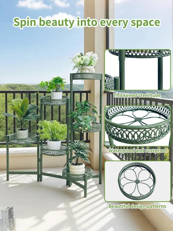 Metal Plant Stands Indoor Outdoor, 6 Tier Plant Stand Corner Plant Shelf, Folding Tall Plant Rack, Heavy Duty Iron Flower Display Holder Stand for Living Room Patio Porch Balcony - GreenFlower