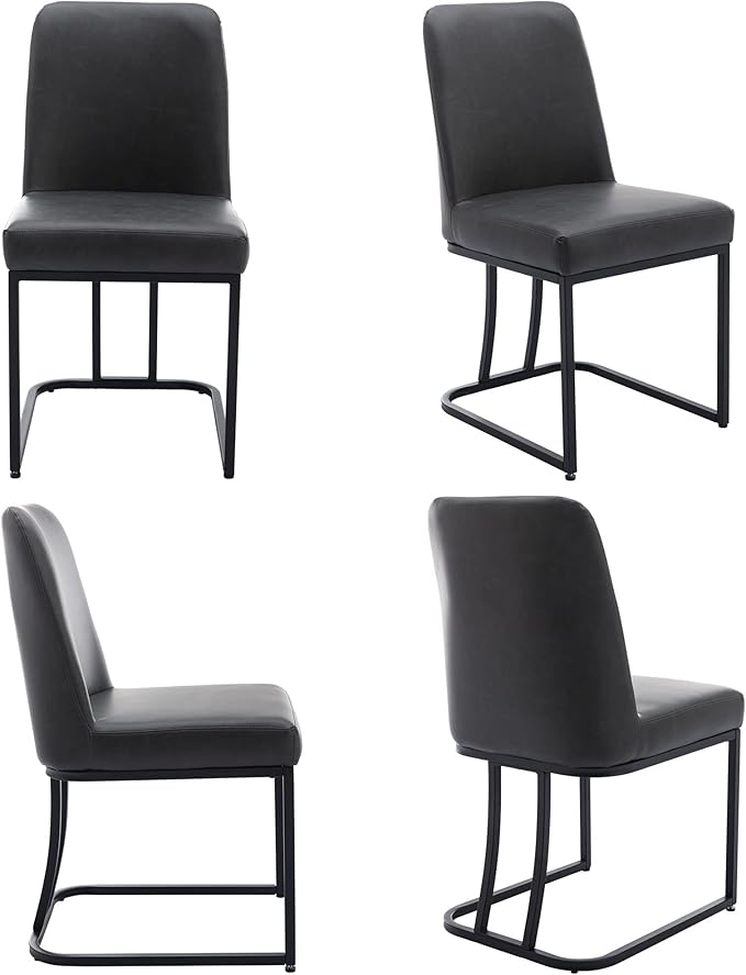 VESCASA Faux Leather Upholstered Dining Chairs with Back, Mid Century Modern Chairs with Black Metal Frame for Dining Room, Restaurant, Kitchen, Set of 2, Charcoal