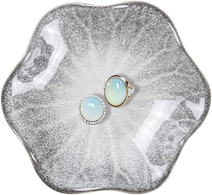 Ceramic Trinket Dish, Ring Tray, Decorative Jewelry Dish, Decoration Plate for Earrings, Rings, Jewelry Dish Holder, Key Bowl, Trinket Tray, Earring Holder for Women (Volcanic Gray)