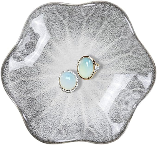 Ceramic Trinket Dish, Ring Tray, Decorative Jewelry Dish, Decoration Plate for Earrings, Rings, Jewelry Dish Holder, Key Bowl, Trinket Tray, Earring Holder for Women (Volcanic Gray)