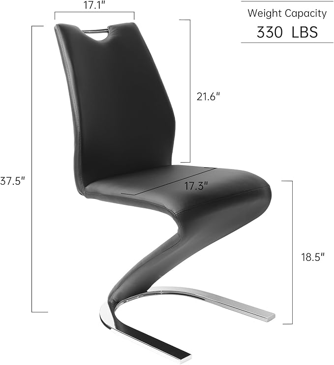 Mermaid Dining Chairs Set of 4, Modern Kitchen Dining Room Armless Upholstered Side Chairs with PU Leather Cushion Seat and Sturdy Metal Legs (4 Black)