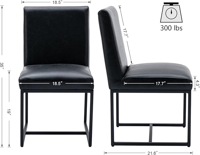 VESCASA Faux Leather Upholstered Dining Chairs with Black Metal Frame, Mid Century Modern Padded Kitchen Chair with Adjustable Foot Pads for Restaurant, Dining Room, Set of 4, Black