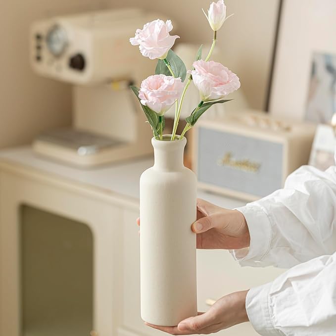 Modern Ceramic Vase Set of 3, Beige Colors, Decorative Bottles for Home, Farmhouse Rustic Decor (Beige)