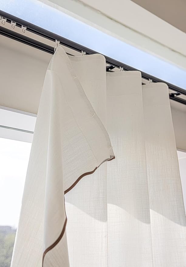 Linen Blend Scalloped/Wavy Trim, Ripple Fold Curtains for Living Room, Bedroom, Home Office, Kids Room & Dining - Light Filtering Curtains - Set of 2 - Mist Blue, (50" W x 96" L)