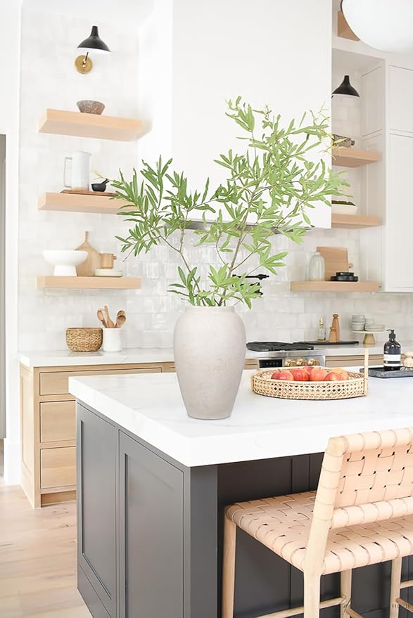 Handcrafted Flower Vase, 10.5" Tall Terracotta Vases, Vintage White Vase, Rustic Antique Décor, Wide Mouth, Matte Finish for Home Office Resto Café Decoration