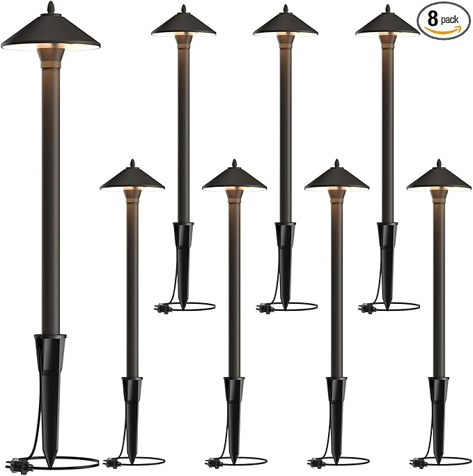 10W Pro Style Low Voltage Landscape Pathway Lights Kit 8Pack, 2700K Warm White, Decorative Yard & Garden Lighting 8308-9103-08