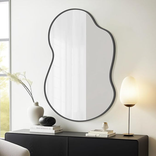WallBeyond Irregular Wall Mirror – Asymmetrical Mirror with Aluminum Alloy Frame, Decorative Wall Mirror for Living Room, Bedroom, Bathroom, and Entryway 36" H x 24" W (Black)