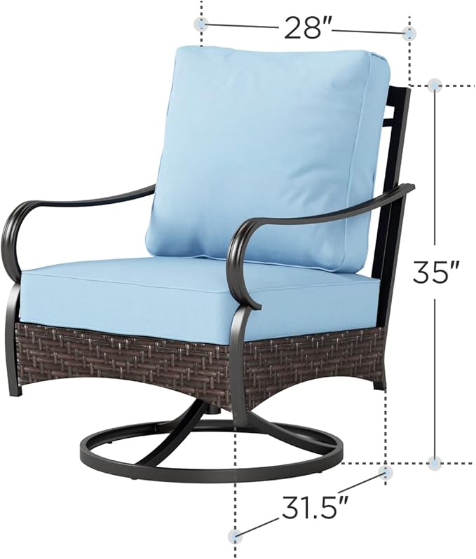 Swivel Patio Sofa Chairs - 2 PCS Outdoor Swivel Rocker Armchairs, Patio Seating with High Back Deep Seat for Porch Deck Balcony