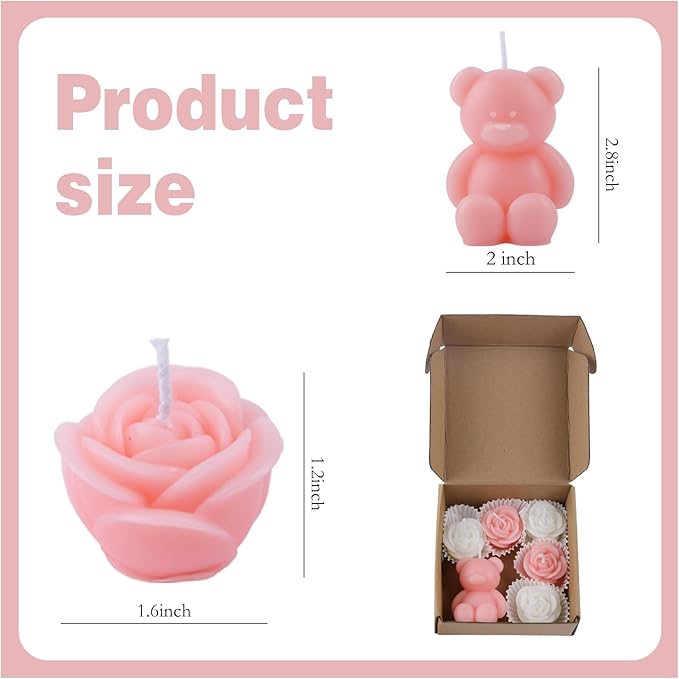 6pc Baby Shower Candle Favors for Guest DIY Floating Candles Party Favors Bulk Scented Tealight Candles Gender Reveal Gifts Return Gifts (Bear-Pink)