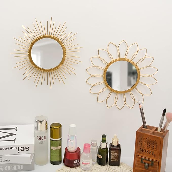 Gold Sunburst Mirror for Wall - Metal Room Decor & Home Decor, Boho Mirror Gifts for Women & Moms (Small, Sun)