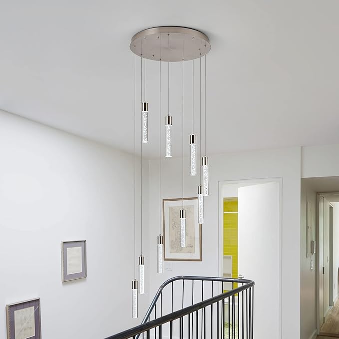 Pendant Lighting for Kitchen Island,High Ceiling Chandelier, Modern Chandelier Light Fixtures, Raindrop Chandelier Dimmable Lighting Large Living Room Chandelier Staircase Foyer,9 Lights……