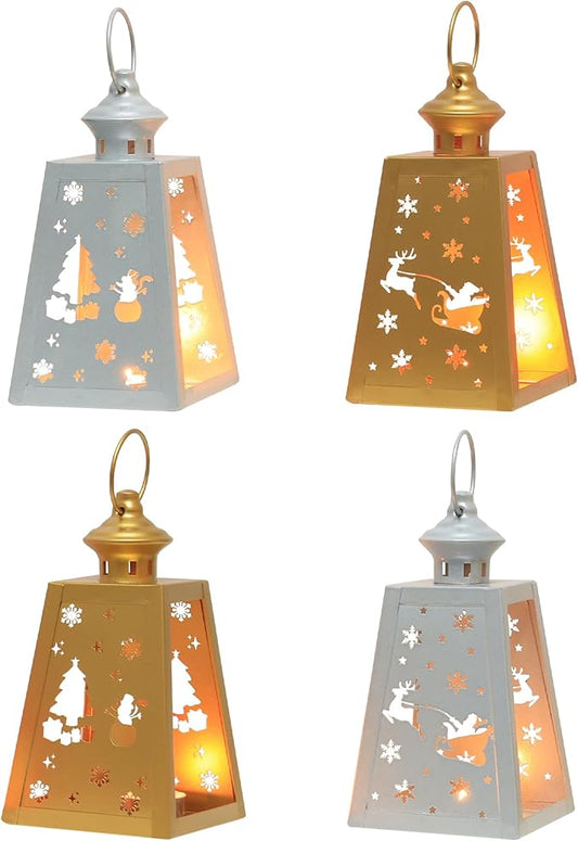 DECORKEY Christmas Decorations Outdoor&Indoor,4PCS Vintage Decorative Candle Lanterns for Home Centerpiece Table Decor Gift (2 Golden + 2 Silver, No Glass)