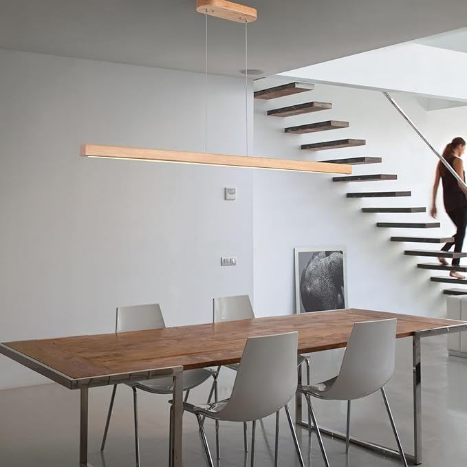 71" Wooden Linear Pendant Light LED Pendant Lights Dimmable Pool Table Island Lights Modern Linear Chandeliers for Dining Room Kitchen Ceiling Pendant Lamp for Kitchen Island Billiard Room Natural