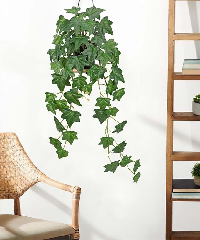 Fake Pothos Ivy Plant with Pot Artificial Green Leaves for Home Shelf Decor Indoor Silk Artificial Realistic Plant Large