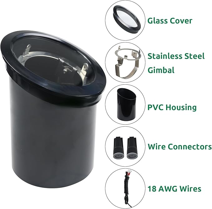 Lumina Lighting 12V Low Voltage Landscape Lighting PVC Adjustable Black Well Light for Yard,Garden,Lawn,Flower Bed or Tree Inground Light with Glass Cover Without Bulb WIL0104-2 (2-PK