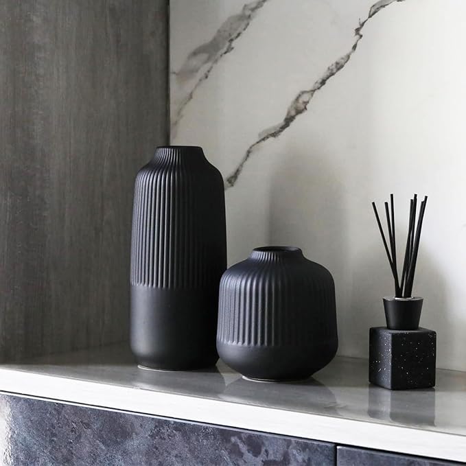 Black Ceramic Vase, Flower Vase in Nordic Style, Black Vases for Pampas Grass, Large Boho Decor Matt 10 Inch,Vases Home Decor for Centerpieces Table Entryway Shelf