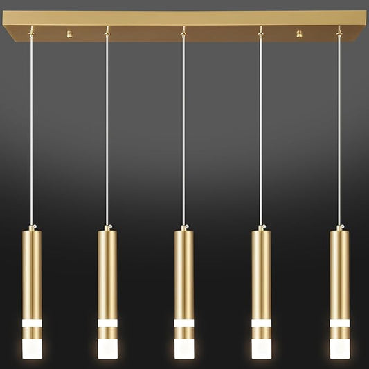 5-Light Dining Room Modern Pendant Light Kitchen Fixture Dimmable LED Gold Pendant Lighting fo Kitchen Island Study Pendant Lights