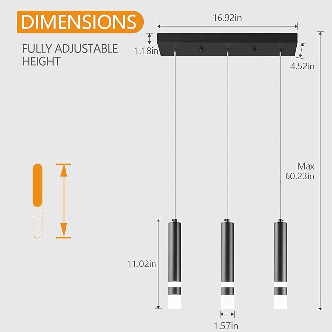 3-Light Dining Room Modern Pendant Light Kitchen Fixture Dimmable LED Black Mini Pendant Lighting fo Kitchen Island Study Pendant Lights