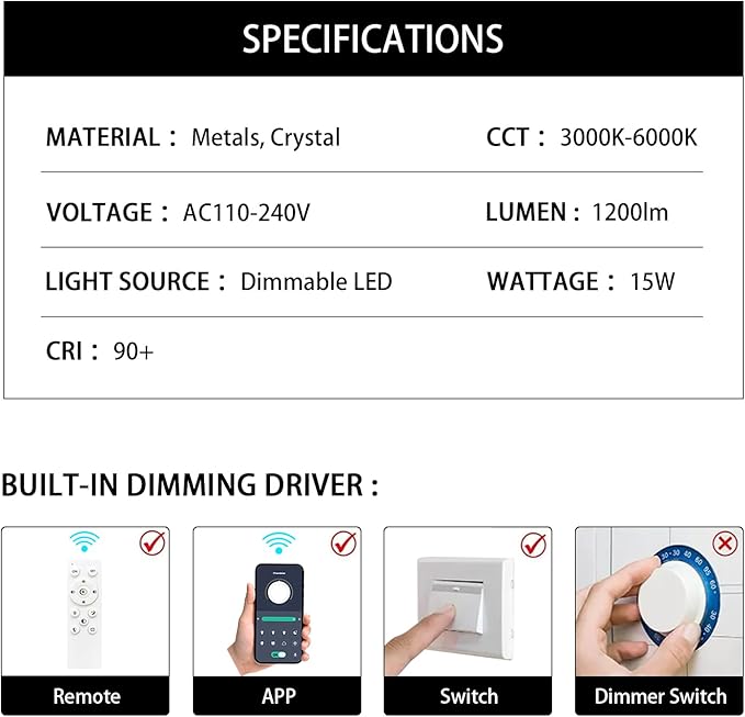 Modern Pendant Lighting 3-Lights LED Crystal Kitchen Island Pendant Light Dimmable with Remote Control 3000K-6000K for Dining Room Over Table Pendant Lights Fixtures