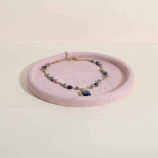 GemeShou Round Jewelry Organizer plate, Top Microfiber velvet Jewerly display tray, Empty Jewelry showcase tray for Necklace Bracelet Ring Earring display stand holder (Pink-Large, 9.8 x 9.8 in)