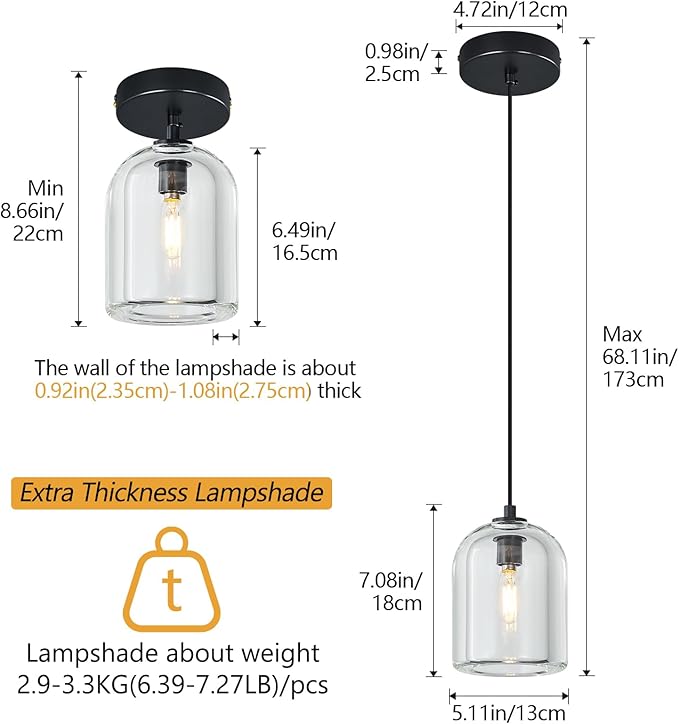 Modern Black Pendant Lights Kitchen Island Ceiling Chandelier Indoor Crystal Hanging Light Fixtures for Dining Room Kitchen Living Room Bedroom（1Pack）