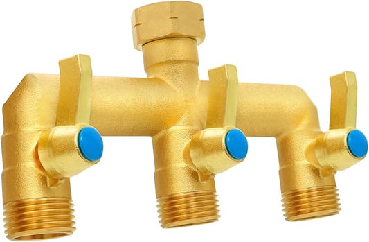Garden Hose Splitter Full Flow, 3 Way Heavy Duty Outdoor Brass Hose Splitter with Metal Shutoff Valve and Long Handle Outdoor Faucet Diverter, 3/4" GHT Threads，Water Flow Increase