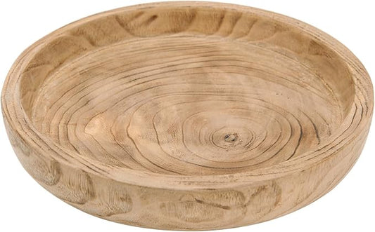 NIKKY HOME 12" Hand Carved Dough Bowls, Paulownia Wood Round Serving Bowl Decorative Wooden Tray, Natural