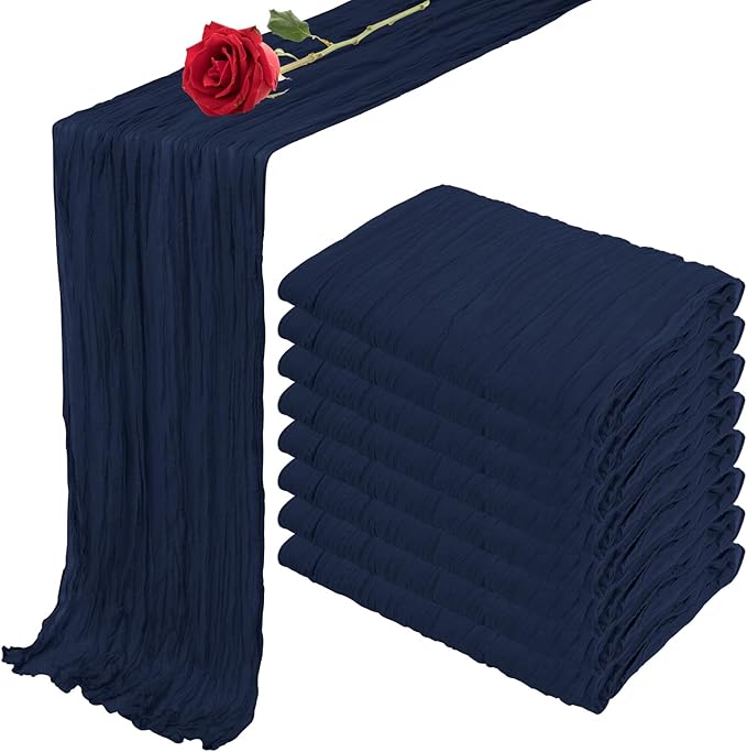 8 Pack 10 ft Navy Blue Cheesecloth Table Runner 35x120 Inches Boho Gauze Rustic Cheese Cloth Runners Long Romantic Sheer Table Runner for Wedding Bridal Shower Party Christmas Birthday Decor