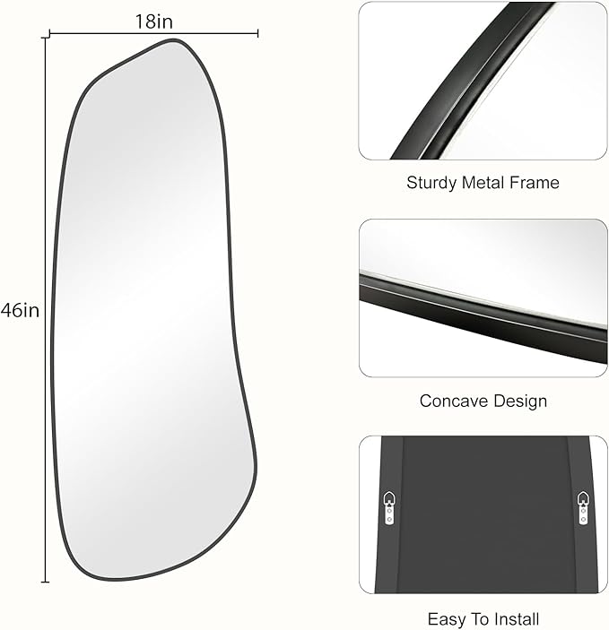 WallBeyond Irregular Wall Mirror, Asymmetrical Mirror Wall Mounted with Black Framed for Living Room, Bathroom, Bedroom, Entryway Wall Decor, 46"×18", Black