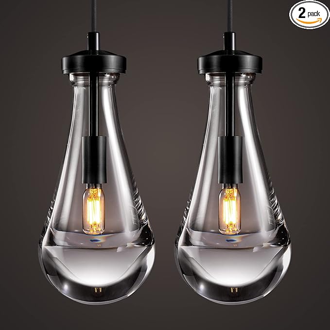 Modern Raindrop Pendant Lights Set of 2, Bronze Pendant Lights Kitchen Island, Black Pendant Light Island Lights for Kitchen Chandeliers for Living Room Bathroom Bedroom Hallway,Bulb Included