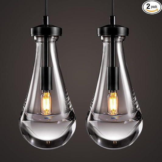 Modern Raindrop Pendant Lights Set of 2, Bronze Pendant Lights Kitchen Island, Black Pendant Light Island Lights for Kitchen Chandeliers for Living Room Bathroom Bedroom Hallway,Bulb Included