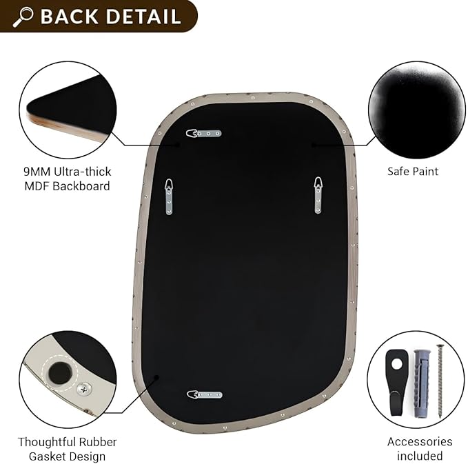 ANDY STAR 24"x40" Asymmetrical Wall Mirror，Brushed Nickel Irregular Bathroom Mirror with Stainless Steel Metal Frame, Wall-Mounted Mirror for Bathroom, Entryway (Horizontal/Vertical)