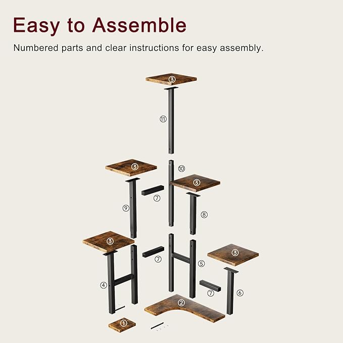 Corner Plant Stand Indoor, 6 Tiered Corner Plant Shelf Flower Stand for Multiple Plants, Plant Shelves Organizer Rack for Living Room, Balcony, Patio, Garden, Round Rustic Brown