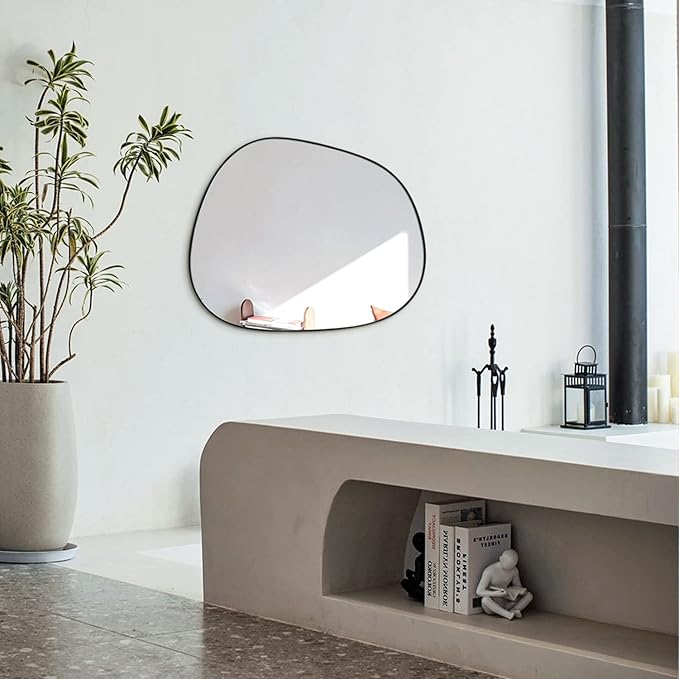 Asymmetrical Wall Mirror for Decor 21"*27", Modern Black Framed Wall Mirror for Living Room Bathroom Bedroom Entryway ELE-STOU-0065B