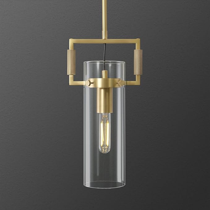 Brass Pendant Lights Kitchen Island, Modern Gold Pendant Lights,12Inch Glass Knurled Kitchen Pendant Lighting Over Island,Farmhouse Island Lights For Kitchen Sink,Bathroom,Bedroom,Included E26 Bulbs