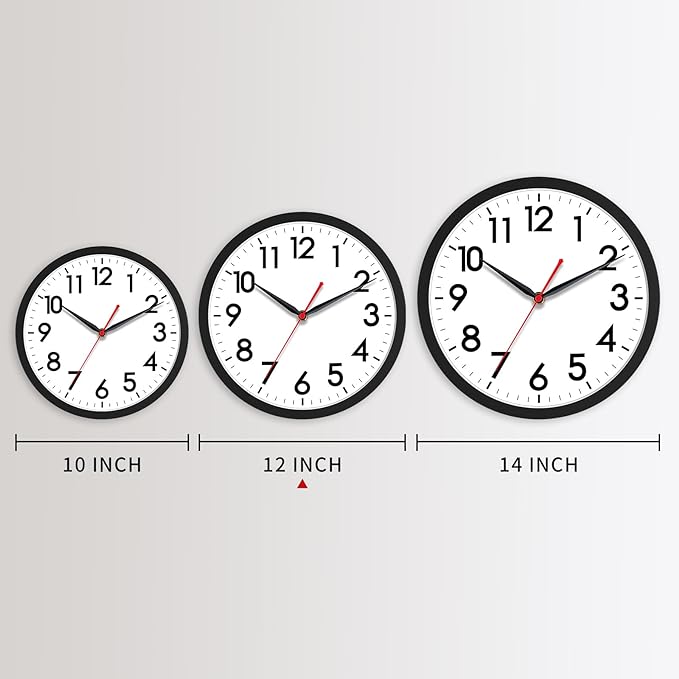 AKCISOT 12 Inch Wall Clock Silent Non-Ticking Modern Wall Clocks Battery Operated - Analog Classic Clock for Office, Home, Bathroom, Kitchen, Bedroom, School, Living Room(Black)