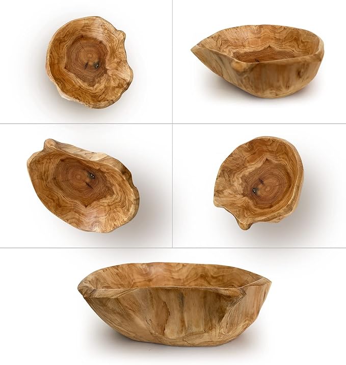 Wooden Bowl, Handmade Wooden Bowls with Wood Bead Garland, Natural, Fruit Bowl, Key Bowl for Decor, 8in-10in