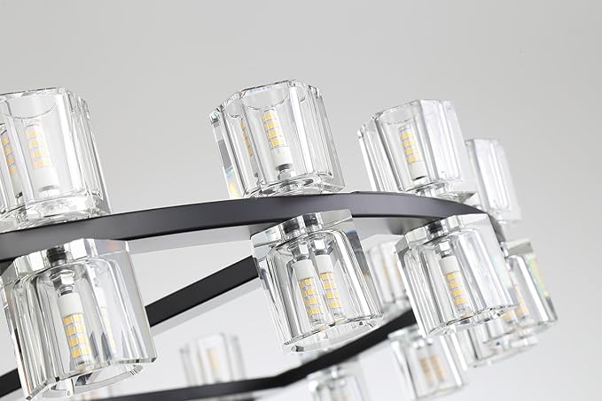 Dia 40" Modern Black Crystal Chandelier,40-Lights Crystal Chandeliers for Dining Room,Wagon Wheel Chandelier for Living Room Foyer Modern Farmhouse Chandelier