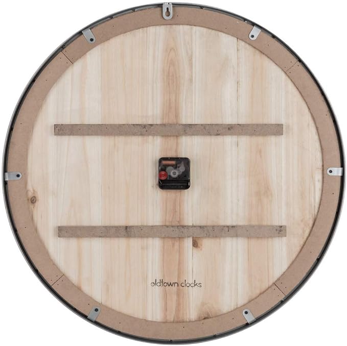 Oldtown Farmhouse Metal & Solid Wood Noiseless Wall Clock (Dark Brown, 24-inch)