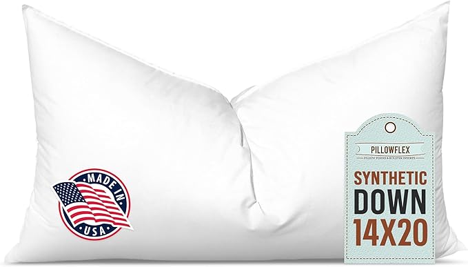 Pillowflex Synthetic Down Pillow Insert - 14x20 Down Alternative Pillow, Ultra Soft, Small Rectangle, Lumbar, Travel, Neck, Sleeping Pillow - 1 Decorative Pillow Form