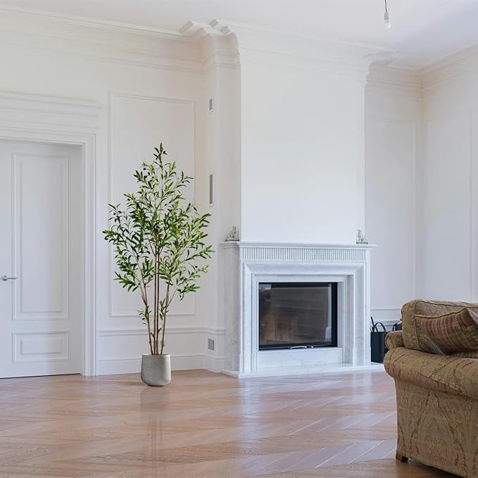 6ft (71”) Artificial Olive Tree, Tall Fake Olive Plant with Basket, Faux Olive Silk Tree for Mordern Indoor Home Livingroom Office Floor Corner Décor