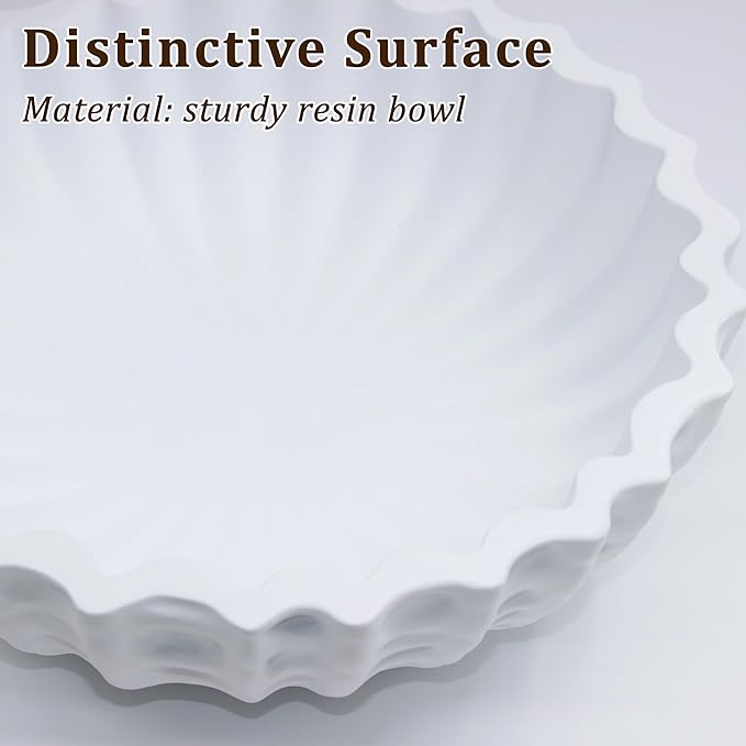 Modern Decorative Bowl, Sculptural Resin Display Bowl for Home Decor, Large Centerpiece for Kitchen Counter or Entry Table, Key Bowl or Fruit Bowl, White