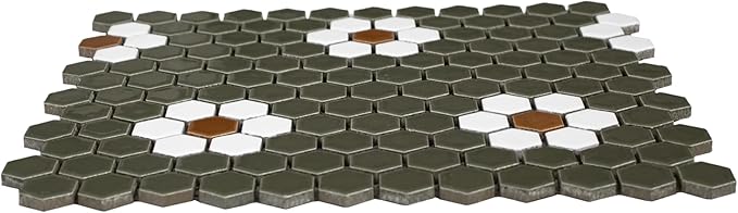 Tenedos Hexagon Glossy Green & White Flower Porcelain Mosaic Tile – Kitchen Backsplash, Bathroom Wall & Shower Floor Tile (5 Sheets)