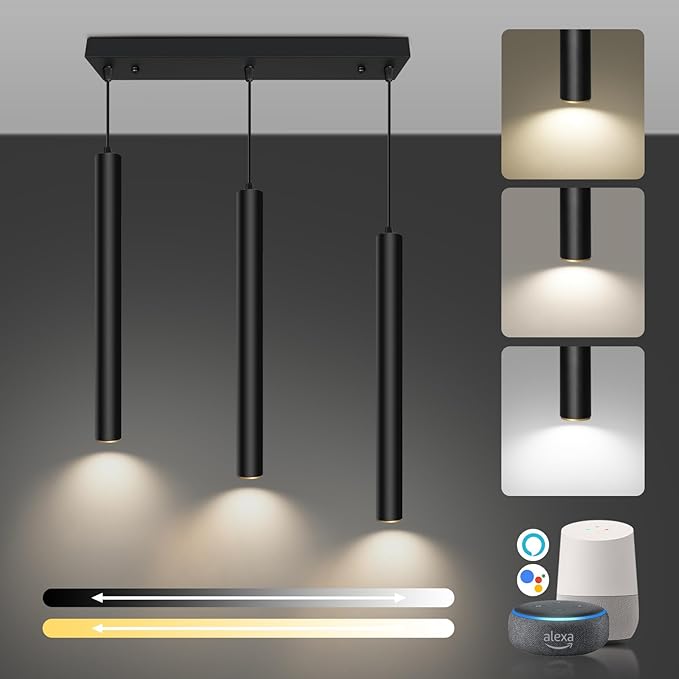 OKELI Modern Smart 3-Light Pendant Light Fixtures Square Pendant Lights Kitchen Island LED Minimalist Pendant Lighting Fixture for Kitchen,Dinning Room,Bedroom,Hallway,Bar