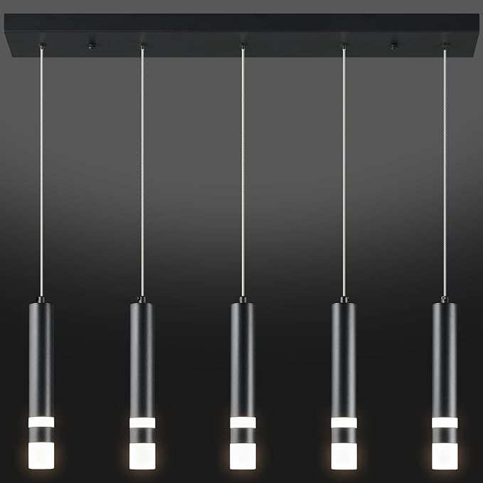 5-Light Dining Room Modern Pendant Light Kitchen Fixture Dimmable LED Black Mini Pendant Lighting fo Kitchen Island Study Pendant Lights