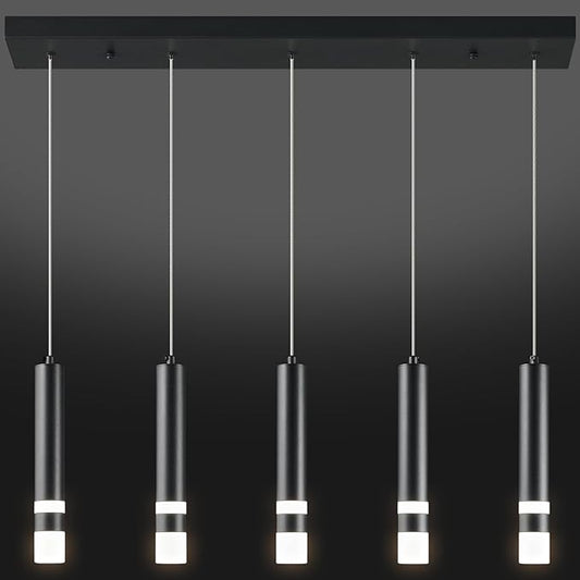 5-Light Dining Room Modern Pendant Light Kitchen Fixture Dimmable LED Black Mini Pendant Lighting fo Kitchen Island Study Pendant Lights