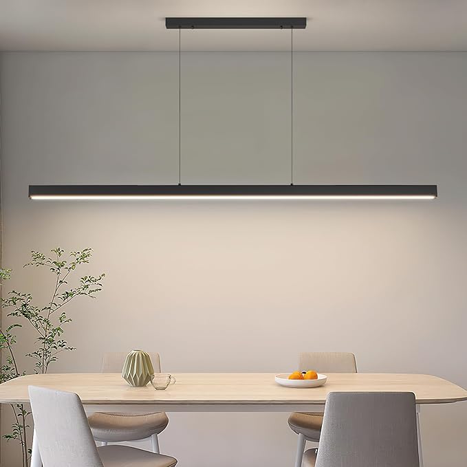 70" LED Linear Pendant Light Fixtures, 25W Dimmable Pool Table Light with Remote, Modern Island Lights for Kitchen Dining Room Living Room Office Bar, 3000k-6000k, Black