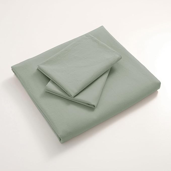 JIYUAN 100% Washed Cotton Duvet Cover Set 3 PCS Oversized Queen, 1 Duvet Cover 98"x98" (Comforter Not Included) and 2 Pillowcases,Linen Feel Bedding Set Comfy and Breathable, Heathered Sage Green