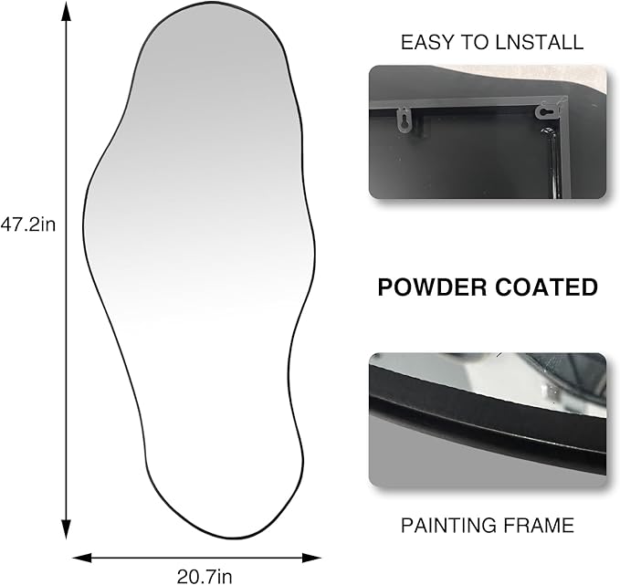 Large Irregular Mirror, 47.2"x21.4" Asymmetrical Oblong Mirror, Cloud Shaped Mirrors, Modern Waved Decorative Mirrors for Living Room Bathroom Bedroom Entryway Fireplace