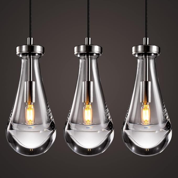 Raindrop Pendant Lights Set of Three, Nickel Pendant Lights Kitchen Island, Indoor Pendant Lighting, Pendant Light Fixtures, Island Light for Kitchen Bedroom Bathroom
